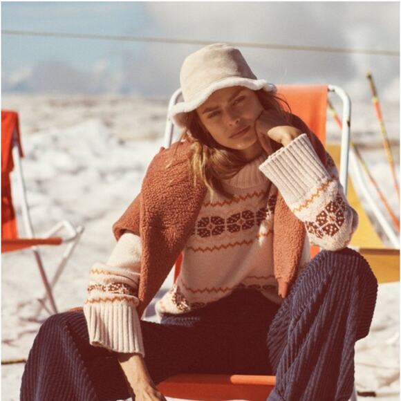 Madewell Pullover Overbrook Fair Isle Mock Neck Wool Blend Alpaca Sweater | XL - Picture 7 of 14